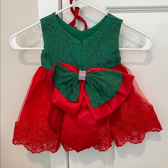 Red and Green Lace Baby Dress - Picture 2 of 3